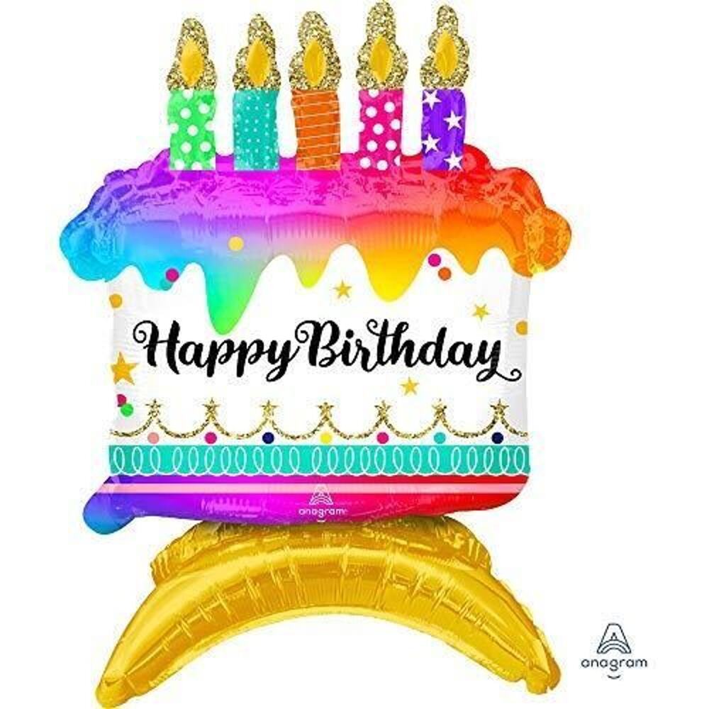 Neon 'Happy Birthday' Cake Foil Balloon - 60cm X 88cm